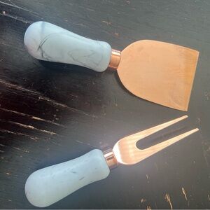 Rose gold and Marble Handle Cheese Knife and Fork Set